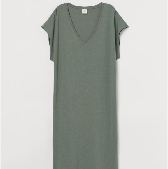H&M Jersey Kaftan Dress, Khaki Green, XS - Picture 1 of 4